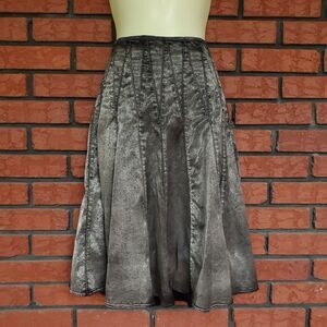 VTG Simon Chang Panel Skirt Size 6 Shiny Black Gray Metallic Fit Flare 90s Y2K